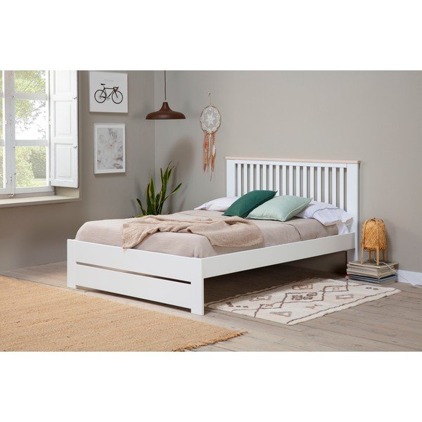 Białe łóżko dwuosobowe ze stelażem 140x190 cm Leba – Marckeric-image-1