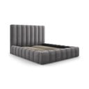 Szare tapicerowane łóżko dwuosobowe ze schowkiem i stelażem 200x200 cm Kelp – Micadoni Home