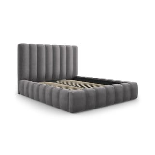Szare tapicerowane łóżko dwuosobowe ze schowkiem i stelażem 160x200 cm Kelp – Micadoni Home