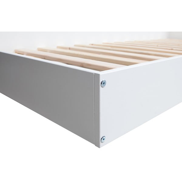Białe łóżko jednoosobowe z drewna sosnowego WOOOD Connect, 90x200 cm-image-3