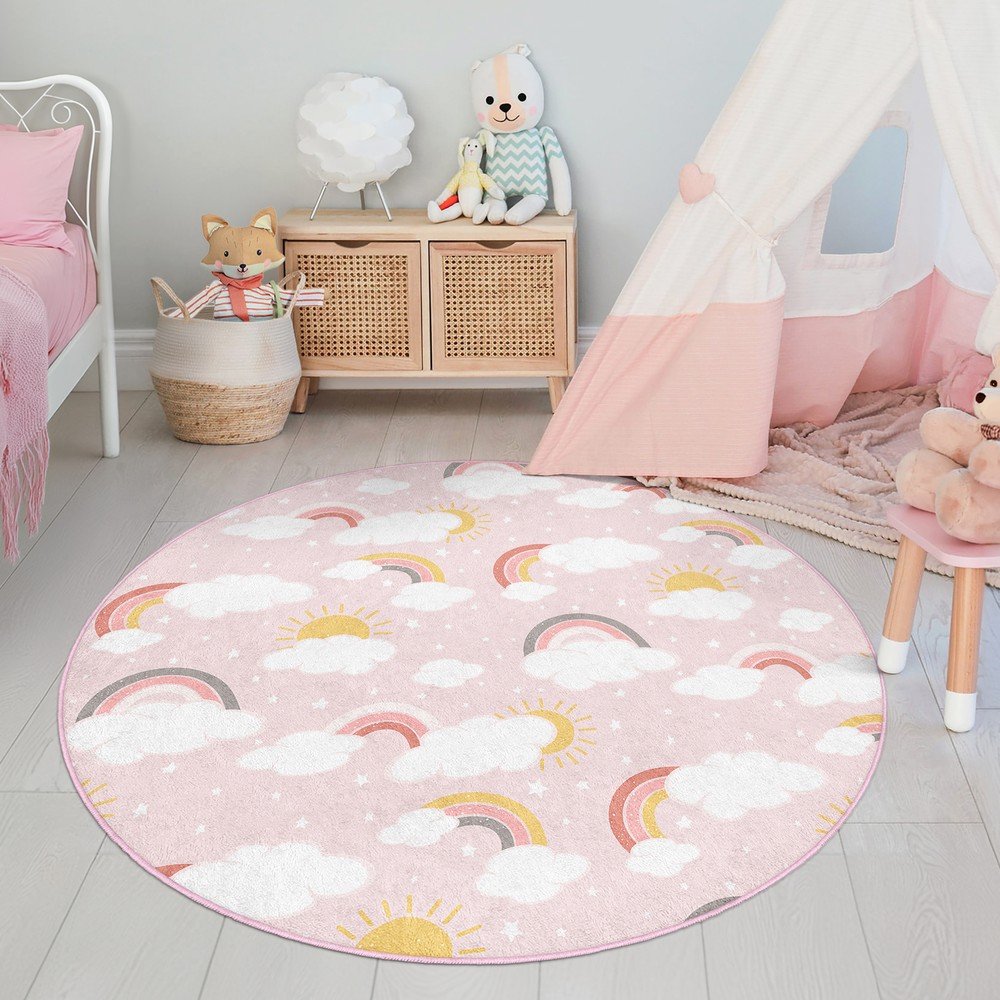 Różowy dywan dziecięcy odpowiedni do prania ø150 cm Rainbow World – Mila Home (zdjęcie 6)