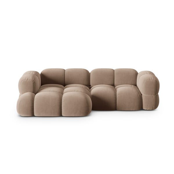 Brązowy aksamitny narożnik (lewostronny/z szezlongiem) Loretto – Cosmopolitan Design