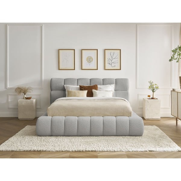 Jasnoszare tapicerowane łóżko dwuosobowe ze schowkiem i stelażem 180x200 cm Mont Blanc – Bobochic Paris-image-1