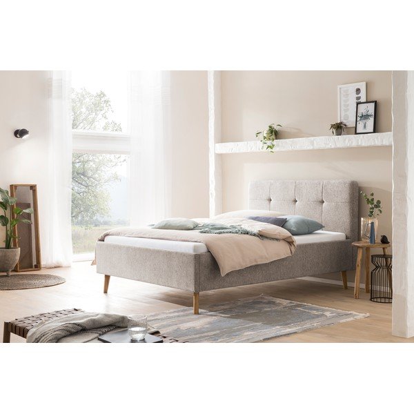 Szare/brązowe tapicerowane łóżko dwuosobowe bez stelaża 140x200 cm Smart – Meise Möbel-image-1