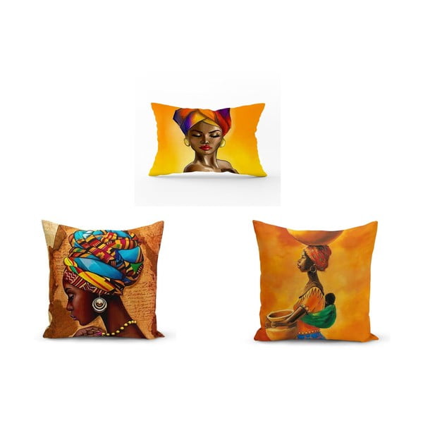 Zestaw 3 poszewek na poduszkę Minimalist Cushion Covers African Culture, 45x45 cm