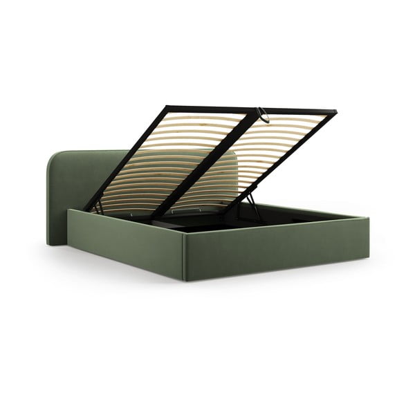 Zielone tapicerowane łóżko dwuosobowe ze schowkiem i stelażem 160x200 cm Elizabeth – Micadoni -image-2