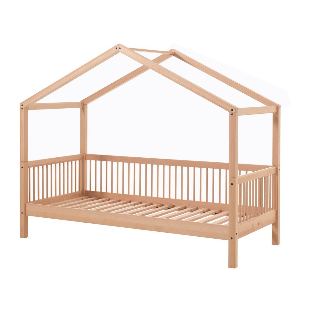 Łóżko dziecięce z litego drewna bukowego w kształcie domku ze stelażem  w naturalnym kolorze 90x200 cm Forrest – Vipack