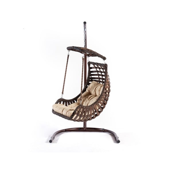 Brązowy rattanowy wiszący fotel ogrodowy Alacati – Floriane Garden-image-1