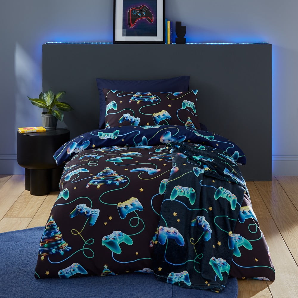 Czarno-niebieska pościel dwuosobowa 200x200 cm Christmas Gamer – Catherine Lansfield (zdjęcie 6)