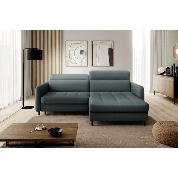 Szarozielony aksamitny rozkładany/ze schowkiem narożnik (prawostronny/z szezlongiem) Gomsi – ELTAP-image-3