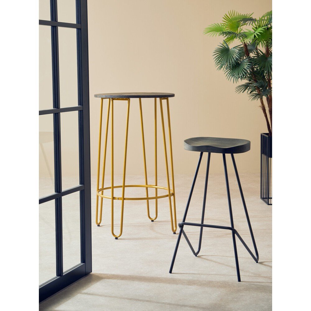 Czarny/w naturalnym kolorze hoker z litego drewna wiązu (wysokość siedziska 78 cm) District – Premier Housewares (zdjęcie 4)