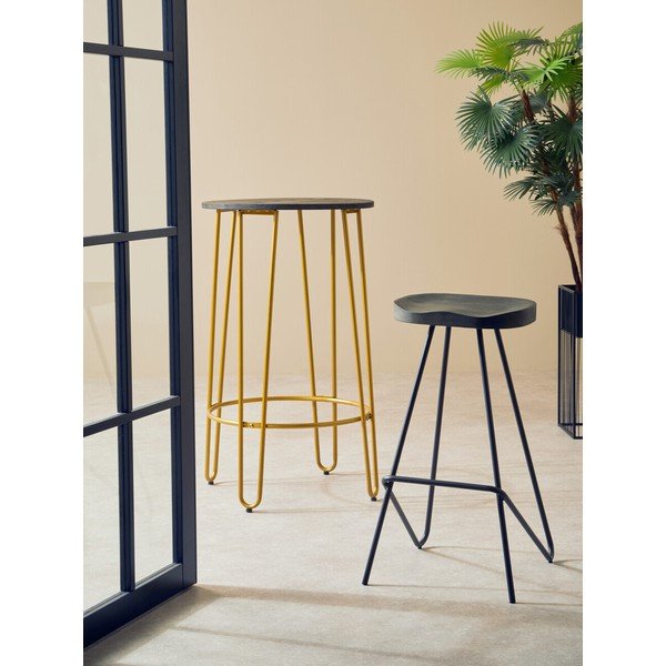 Czarny/w naturalnym kolorze hoker z litego drewna wiązu (wysokość siedziska 78 cm) District – Premier Housewares-image-1