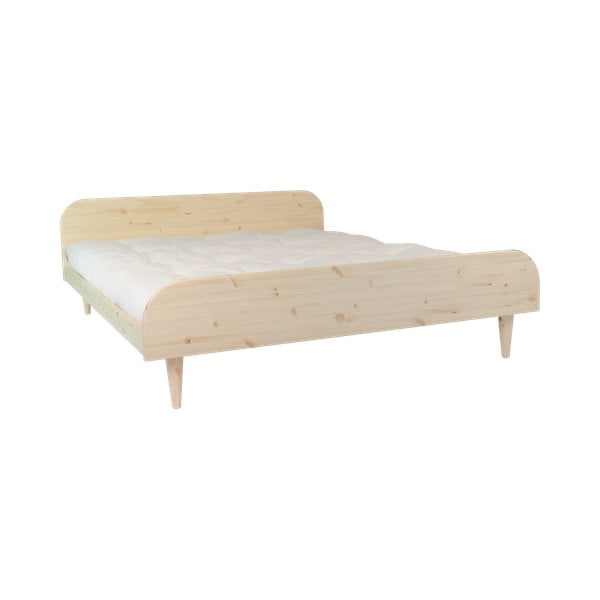Łóżko dwuosobowe z drewna sosnowego z materacem Karup Design Twist Comfort Mat Natural Clear/Natural, 180x200 cm