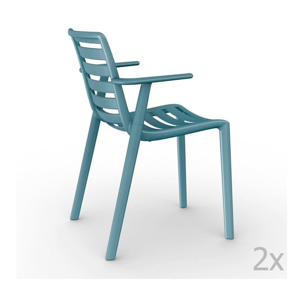 Zestaw 2 niebieskich krzeseł ogrodowych z podłokietnikami Resol Slatkat