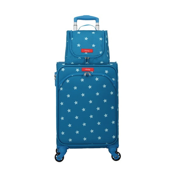 Zestaw niebieskiej walizki z 4 kółkami i kosmetyczki Lollipops Starry