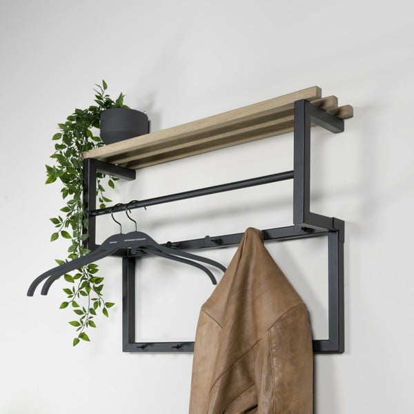 Czarny/w naturalnym kolorze metalowy wieszak ścienny z półką 71 cm Rizzoli – Spinder Design-image-1