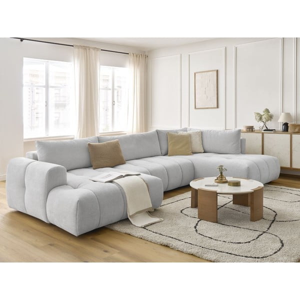 Jasnoszary rozkładany/ze schowkiem narożnik (prawostronny/w kształcie litery U) Fuji – Bobochic Paris-image-1