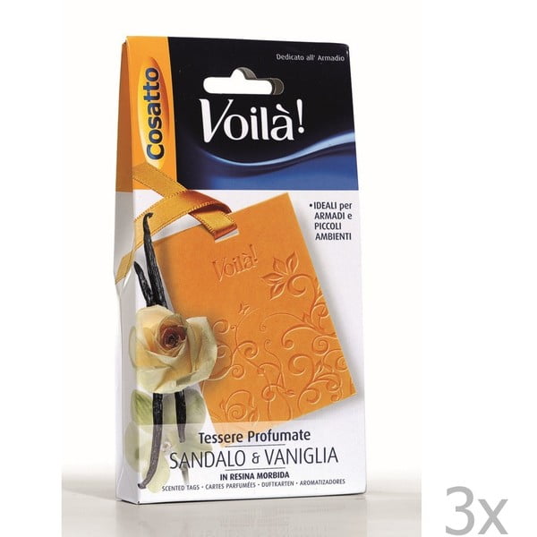 Zestaw 3 perfumowanych kart o zapachu wanilii i sandałowca Cosatto Perfume
