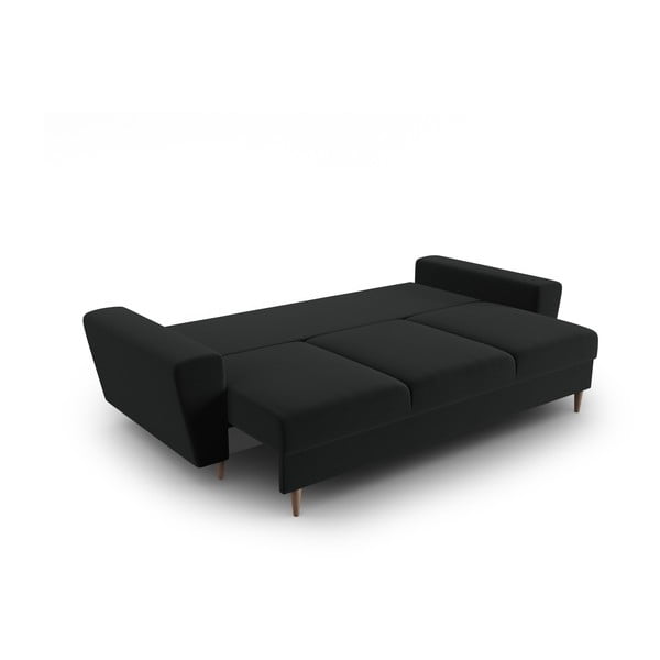 Czarna aksamitna rozkładana sofa ze schowkiem 235 cm Kyoto – Cosmopolitan Design-image-2