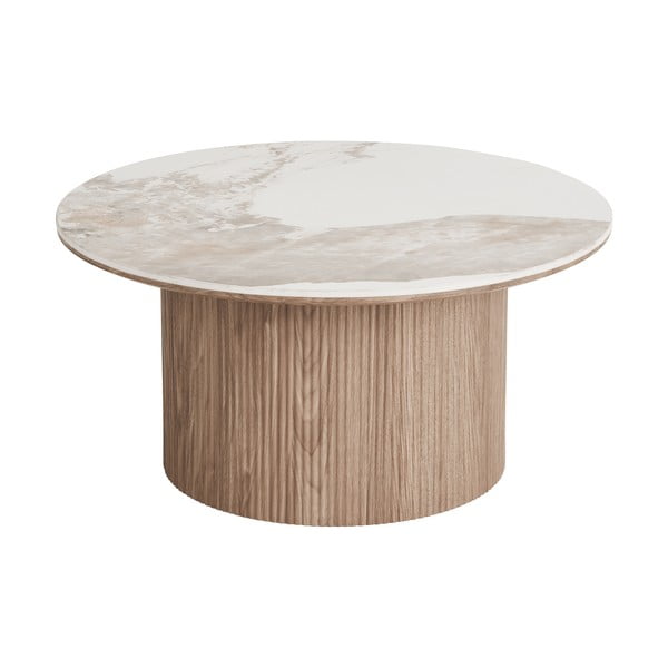 Beżowy/w naturalnym kolorze okrągły stolik z blatem w dekorze marmuru ø 80 cm Athens – House Nordic