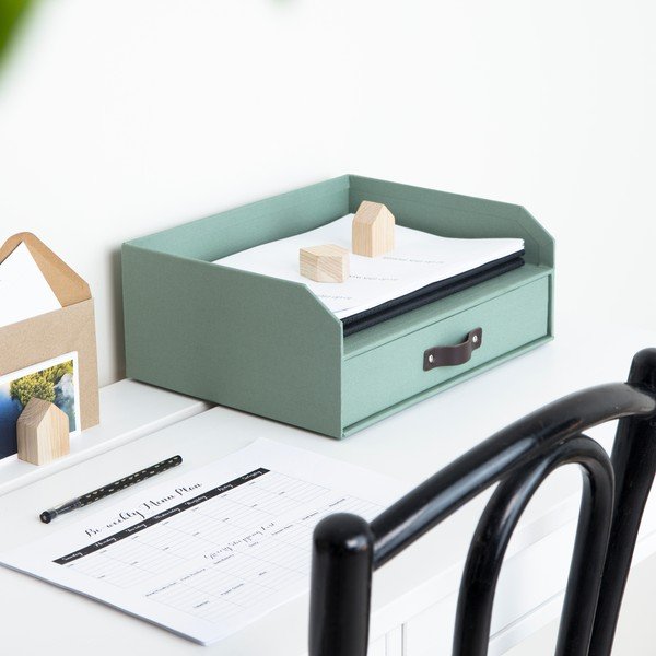 Zielony kartonowy organizer z szufladką/na dokumenty Walter Canvas Paper Laminate – Bigso-image-1