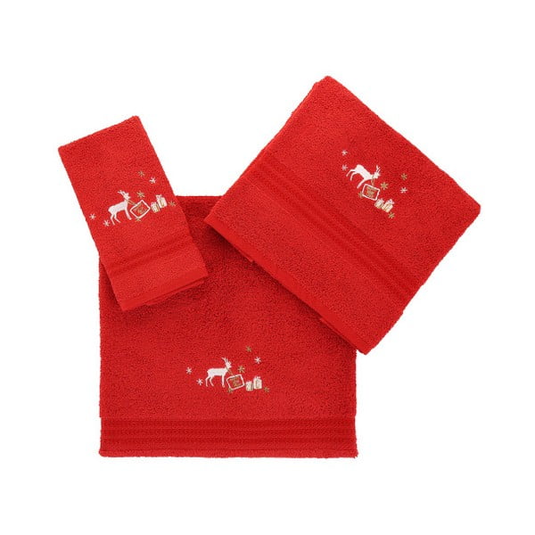 Zestaw 3 czerwonych świątecznych ręczników Stockings