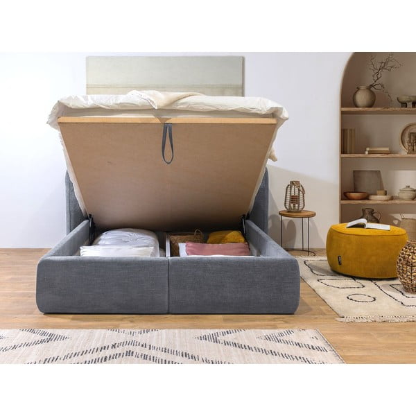 Jasnoszare tapicerowane łóżko dwuosobowe ze schowkiem i stelażem 160x200 cm Louise – Bobochic Paris-image-4