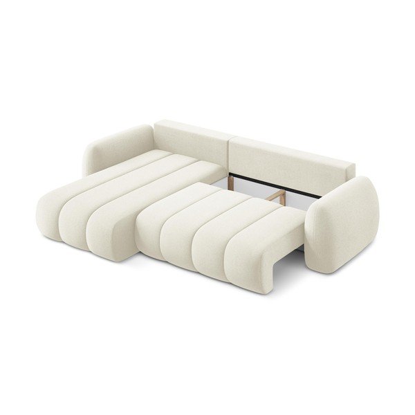 Beżowy rozkładany narożnik z materiału bouclé ze schowkiem (lewostronny/z szezlongiem) Pele – Makamii-image-3