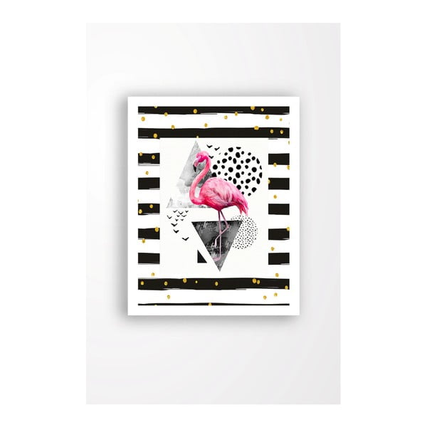 Obraz na płótnie w białej ramie Tablo Center Flamingo Black, 29x24 cm