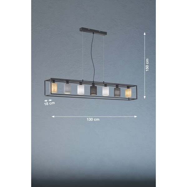 Czarno-szara lampa wisząca z tekstylnym kloszem Isko – Fischer & Honsel-image-2