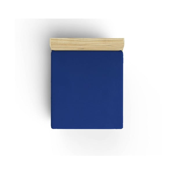 Ciemnoniebieske nieelastyczne bawełniane prześcieradło jednoosobowe Caresso, 90x190 cm