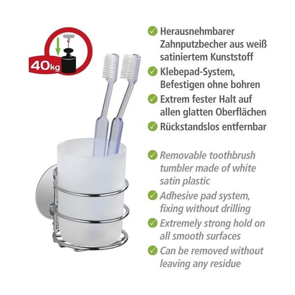 Szary samoprzylepny zestaw akcesoriów łazienkowych ze stali nierdzewnej Turbo-Loc – Wenko-image-4