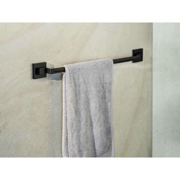 Czarny samoprzylepny wieszak na ręczniki ze stali nierdzewnej Quadro – Wenko-image-1