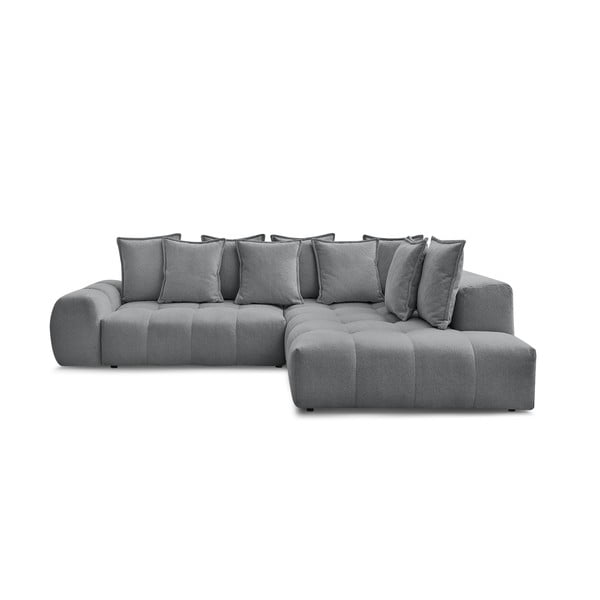 Ciemnoszary rozkładany/ze schowkiem narożnik z tkaniny szenilowej (prawostronny/w kształcie litery L) Everest – Bobochic Paris