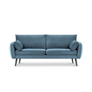 Jasnoniebieska aksamitna sofa z czarnymi nogami Kooko Home Lento, 198 cm
