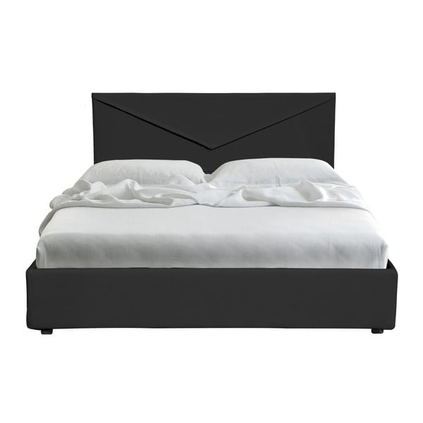 Czarne łóżko dwusobowe ze schowkiem 13Casa Mina, 160x190 cm