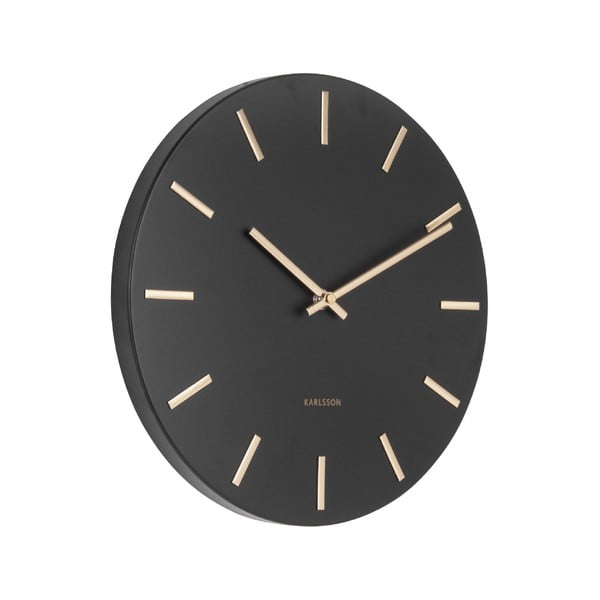 Czarny zegar ścienny ze wskazówkami w kolorze złota Karlsson Charm, ø 30 cm-image-1