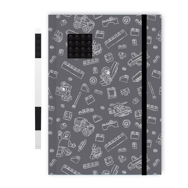 Czarno-biały notes A5 z czarnym długopisem LEGO®, 96 stron-image-1