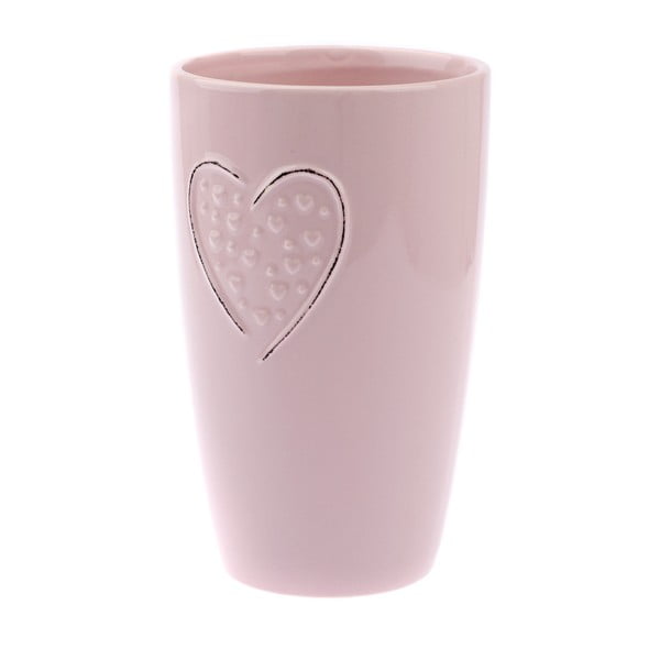 Różowy wazon ceramiczny Dakls Hearts Dots, wys. 22 cm