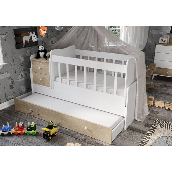 Białe/naturalne łóżeczko ze schowkiem 60x120 cm Sansa – Kalune Design-image-1