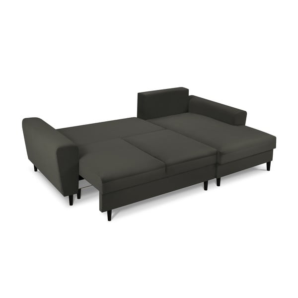 Czarny sztruksowy rozkładany narożnik ze schowkiem (prawostronny/z szezlongiem) Kyoto – Cosmopolitan Design-image-2