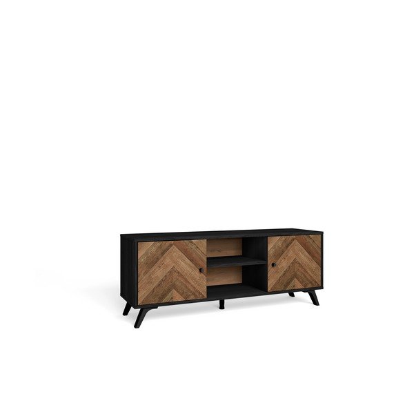 Czarna szafka pod TV w dekorze orzecha 136x53 cm Chevrons – Marckeric-image-3