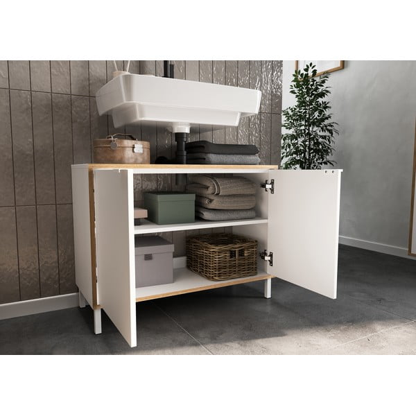 Biała wysoka szafka pod umywalkę 80x60 cm Topeka – Germania-image-4