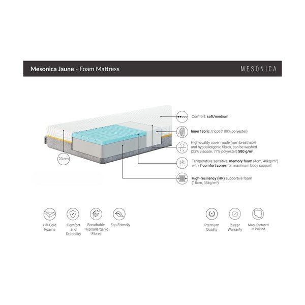 Miękki piankowy materac termoregulacyjny 100x200 cm Jaune – MESONICA-image-3