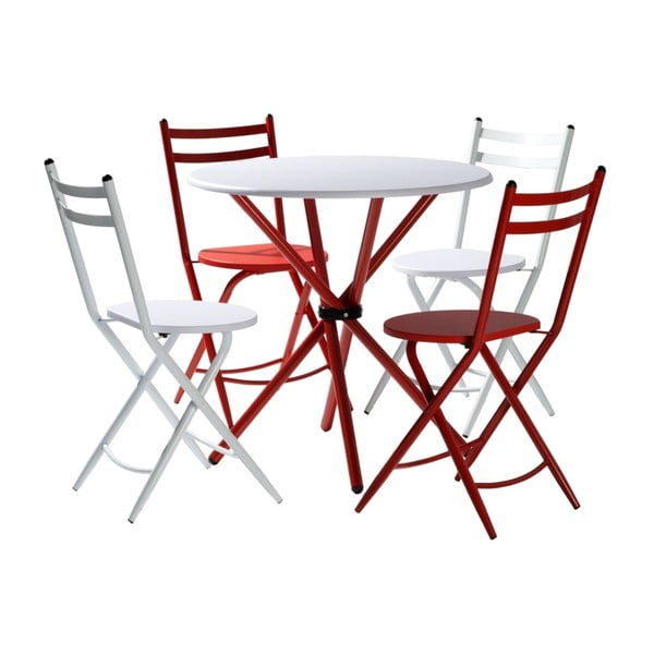 Komplet stołu, 2 czerwonych i 2 białych krzeseł Pondecor Jesua