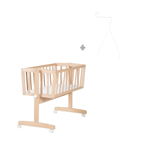 Kołyska z litego drewna bukowego na kółkach/z baldachimem 40x90 cm w naturalnym kolorze Adam and Owl – Roba-image-4