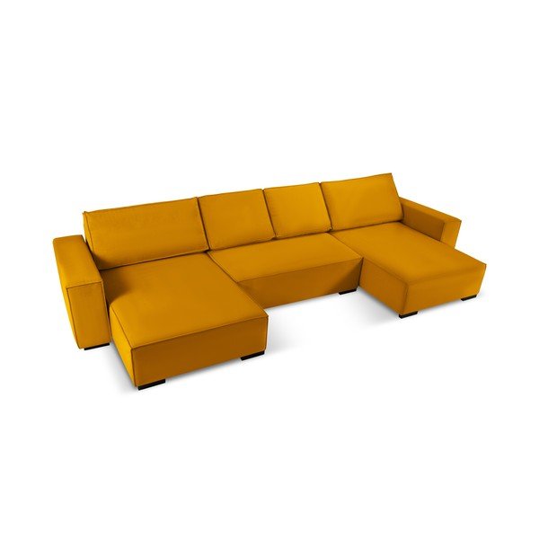 Żółta sztruksowa rozkładana sofa w kształcie "U" Mazzini Sofas Azalea-image-4