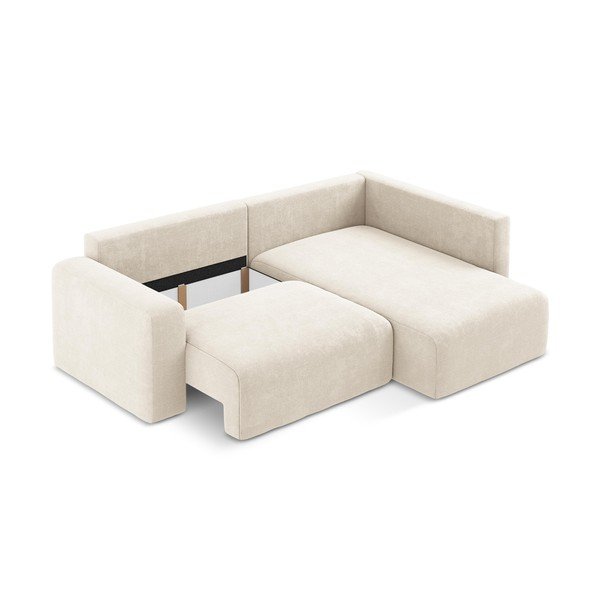 Kremowy rozkładany/ze schowkiem narożnik z tkaniny szenilowej (prawostronny/w kształcie litery L) Kona – Makamii-image-4