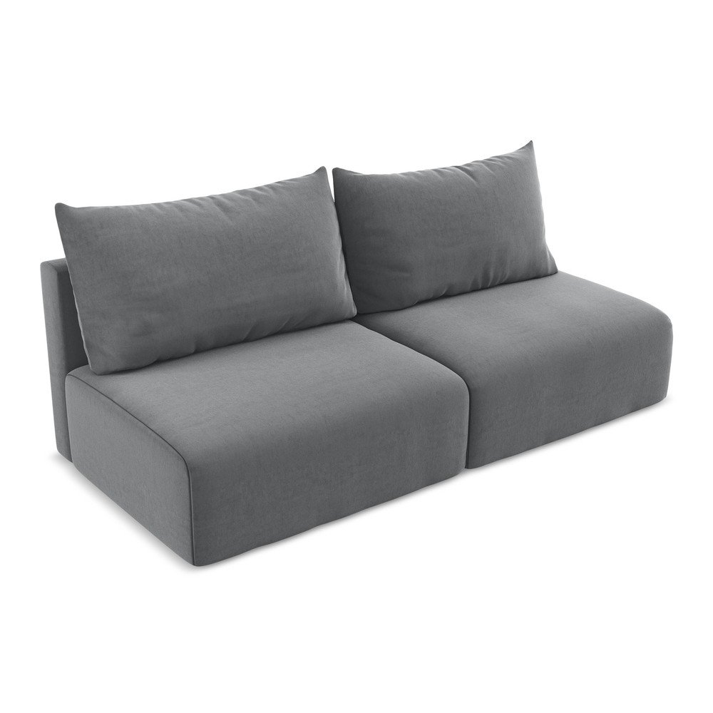 Szara aksamitna rozkładana sofa ze schowkiem 216 cm Kalena – Makamii (zdjęcie 6)
