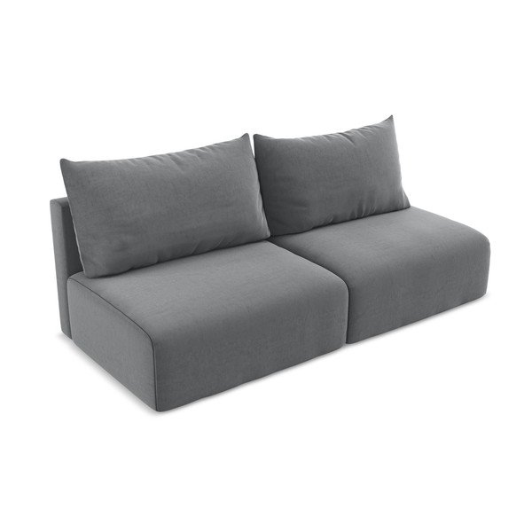 Szara aksamitna rozkładana/ze schowkiem sofa 216 cm Kalena – Makamii-image-3